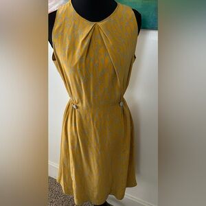 Anthropologie Girls From Savoy Silk 40s Style Yellow Print Sleeveless Dress Sz 4